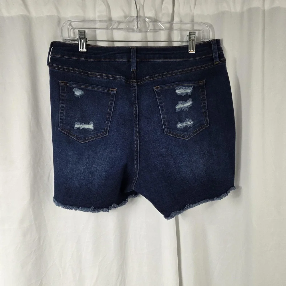 Shorts Womens 32 Blue Denim Distressed Cut Off Frayed Hem Stretch Casual Lounge